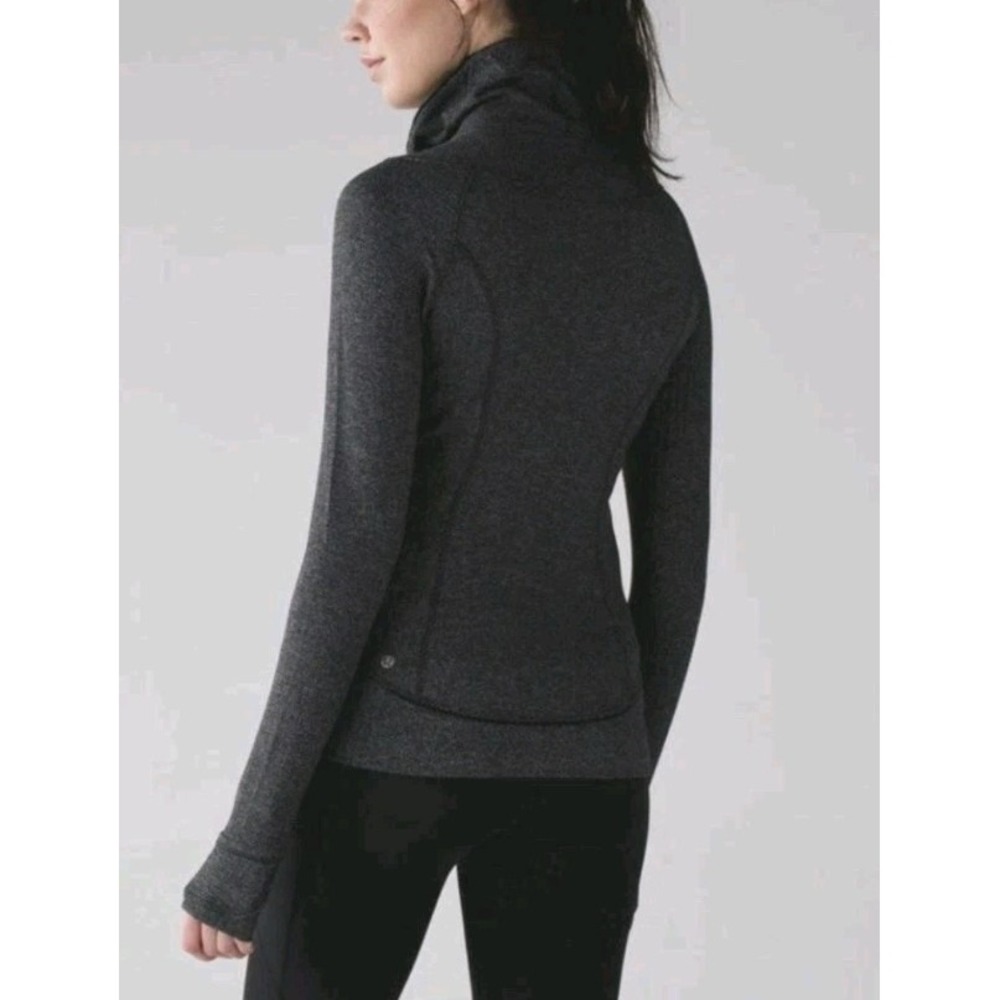 Lululemon Pullover Think Fast Quarter Zip Gray Black Herringbone Sweatshirt Sz 4 - Picture 3 of 13